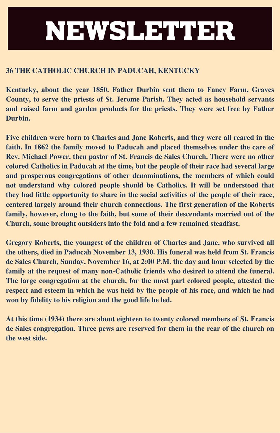 Excerpt from the book The Catholic Church in Paducah, Ky.